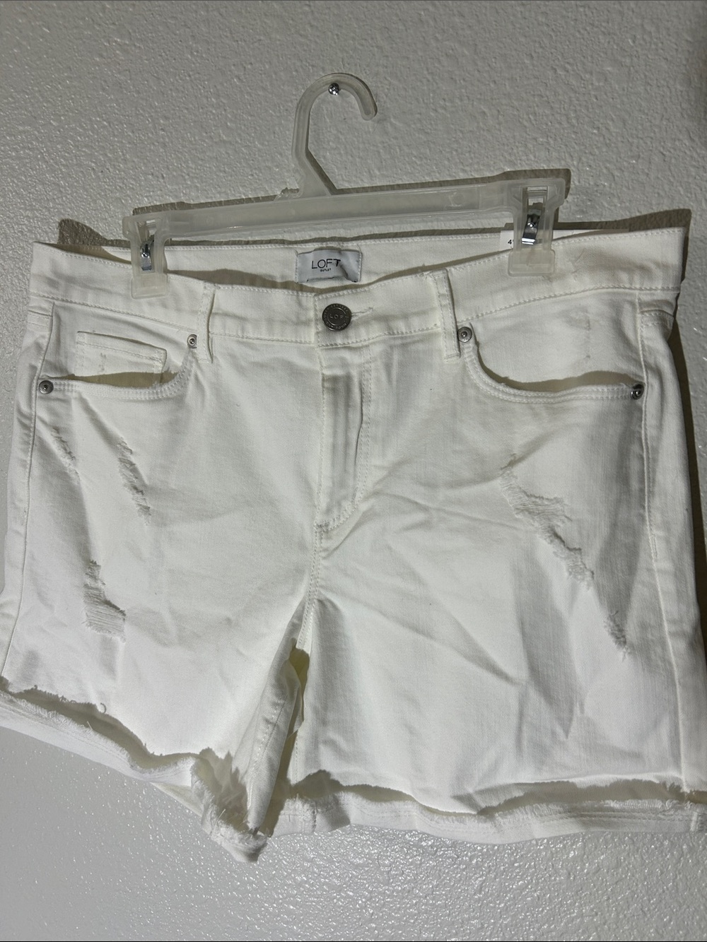 LOFT White Frayed-Hem Denim Shorts